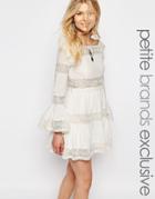White Cove Petite All Over Lace Bell Sleeve Paneled Skater Dress - White
