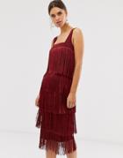 Asos Design Fringe Midi Dress-red