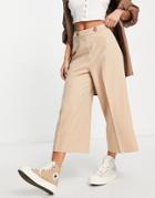 Miss Selfridge Button Detail Cropped Wide Leg Pants In Stone-neutral
