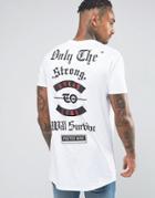 Asos Super Longline T-shirt With Back Print And Curved Hem - White
