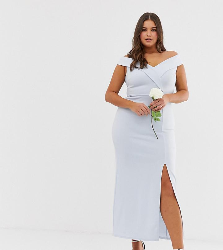 Club L Plus Bridesmaid Bardot Detail Maxi Dress-blue