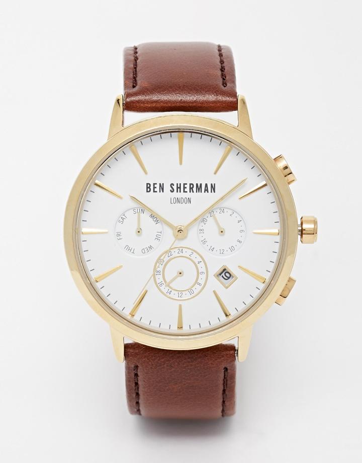 Ben Sherman Chronograph Leather Strap Watch - Brown