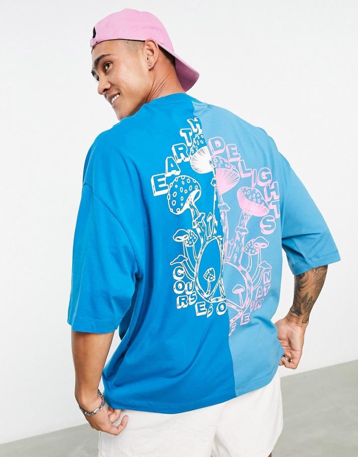 Asos Design Oversized T-shirt In Blue Color Block With Back Print