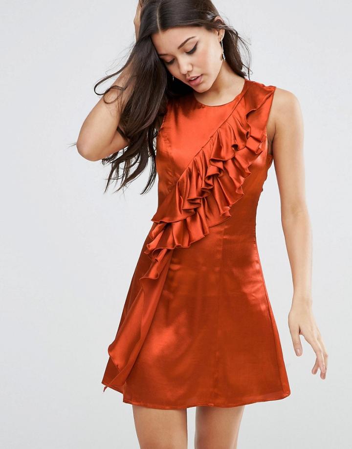 Asos Ruffle Front Shift Mini Dress - Orange