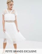 True Decadence Petite Tulle Ruffle Midi Dress With Metal Ring Detail - White