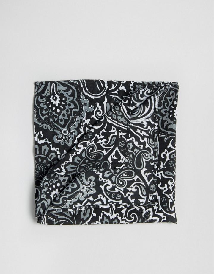 Asos Pocket Square In Monochrome Paisley Design - Black