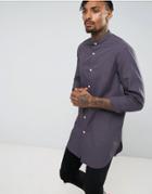 Asos Regular Fit Super Longline Shirt In Gray With Grandad Collar - Gray