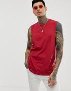 Asos Design Organic Relaxed Sleeveless T-shirt With Dropped Armhole In Red - Red