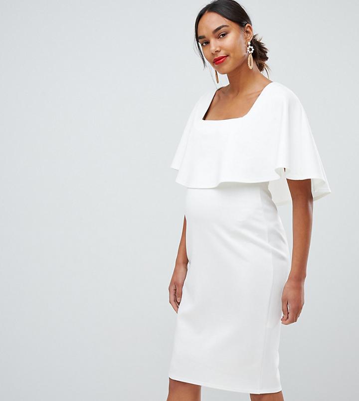 Asos Design Maternity Midi Dress With Double Layer And Square Neck - White