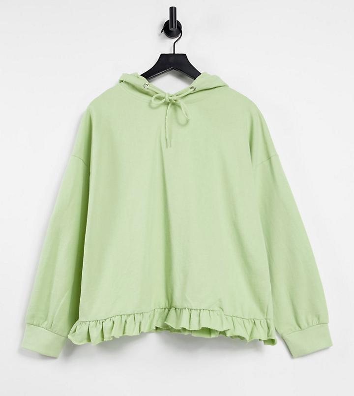 Influence Plus Ruffle Hem Hoodie Set In Green