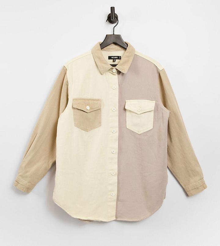 Missguided Shirt With Contrast Panels In Beige-neutral