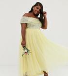 Maya Plus Bridesmaid Delicate Sequin Bardot High Low Maxi Dress In Lemon - Yellow