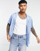 Asos Design Relaxed Deep Revere Satin Shirt In Recycled Polyester In Blue - Lblue-blues