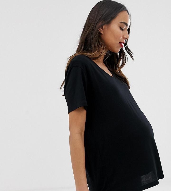 Asos Design Maternity Nursing V-neck T-shirt In Black