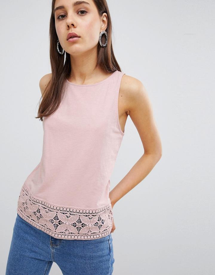 New Look Lace Trim Shell Top - Pink