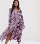 Asos Design Curve Exclusive Wrap Maxi Dress In Mixed Animal Print-multi