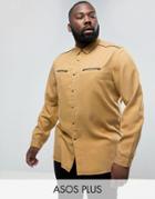 Asos Plus Regular Fit Viscose Shirt With Western Pockets In Mustard - Green