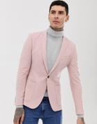 Asos Design Super Skinny Blazer With Puppy Tooth Check In Wool Mix - Pink