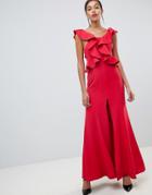 C/meo Structured Ruffle Maxi Gown - Red