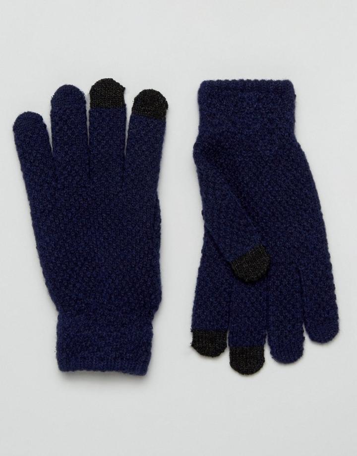 7x Textured Gloves With Touch Screen In Navy - Navy
