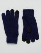 7x Textured Gloves With Touch Screen In Navy - Navy