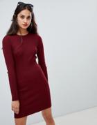 Bershka Ribbed Knitted Dress - Red