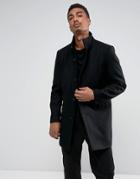Selected Homme Funnel Neck Wool Mix Overcoat - Black
