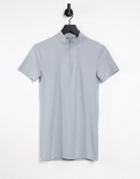 Asos Design Muscle Fit T-shirt In Gray With Half Zip-grey