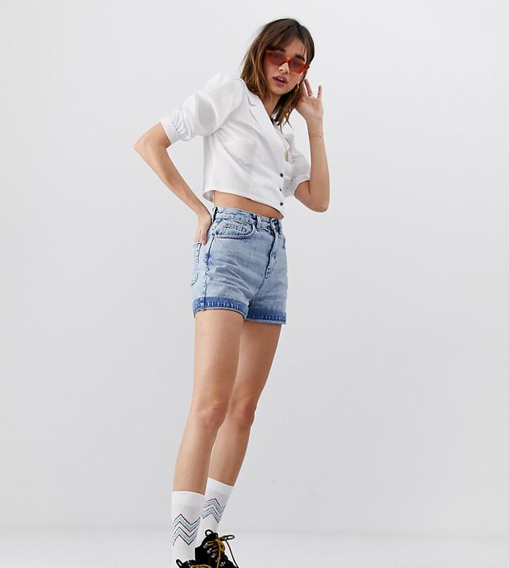 Reclaimed Vintage Inspired Mom Short In Vintage Light Stone Wash-blue