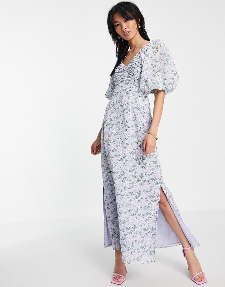 Asos Design Premium Floral Broderie Cut Out Side Maxi Dress-multi