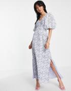 Asos Design Premium Floral Broderie Cut Out Side Maxi Dress-multi