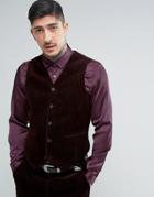 Asos Slim Suit Vest In Chocolate Brown Chunky Cord - Red