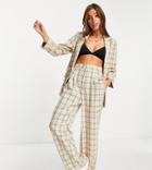 Stradivarius Wide Leg Relaxed Dad Pants In Beige Check - Part Of A Set-neutral