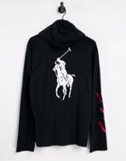 Polo Ralph Lauren Back And Arm Logo Hooded Long Sleeve Top In Polo Black