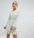 Asos Design Petite Fluted Mini Dress With Pep Hem In Ditsy Floral - Multi
