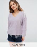 Asos Petite Ultimate Chunky Sweater With V Neck - Purple