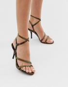 Asos Design Heightened Mid-heeled Strappy Sandals In Camo-multi