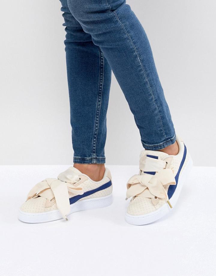 Puma Basket Heart Denim Sneaker - Cream