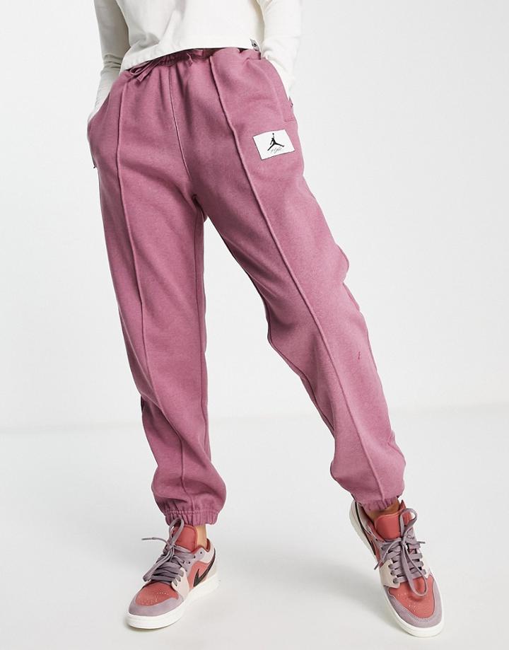 Nike Jordan Essentials Cuffed Fleece Sweatpants In Berry Red Heather