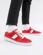 Asos Design Vegan Friendly Retro Sneakers In Red Faux Suede And Mesh - Red
