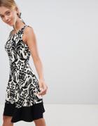 Gilli Printed Skater Dress With Contrast Border - Black