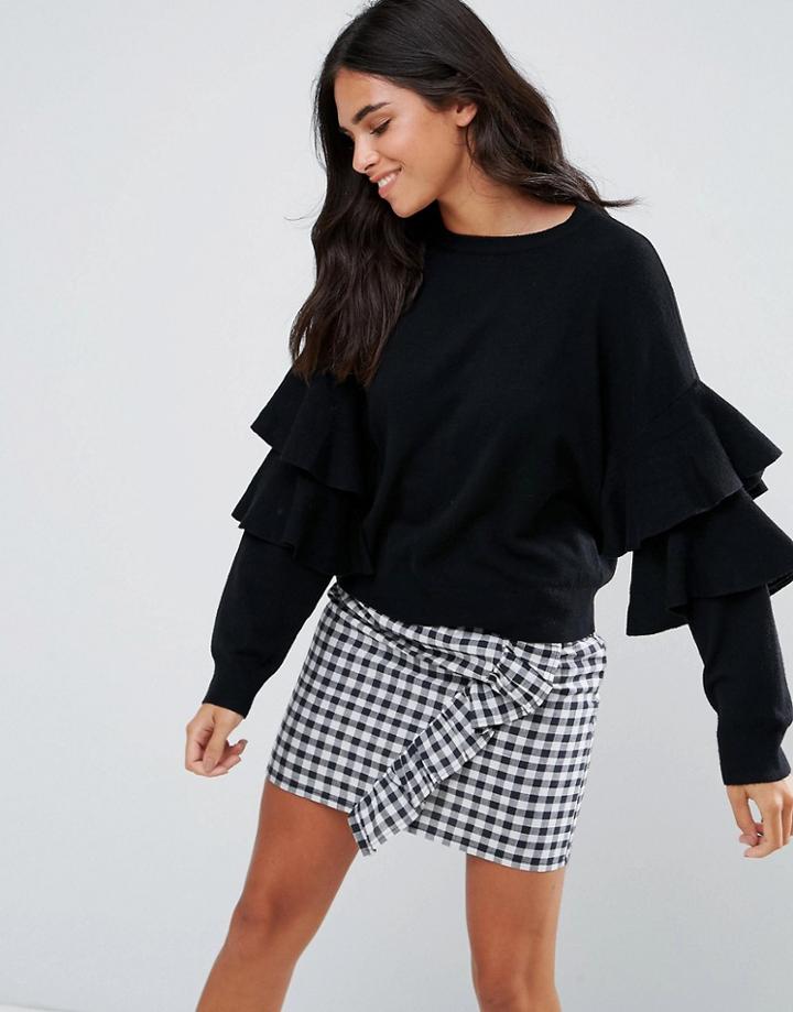 Amy Lynn Ruffle Sleeve Top - Black