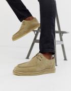 Asos Design Lace Up Shoes In Stone Suede - Stone