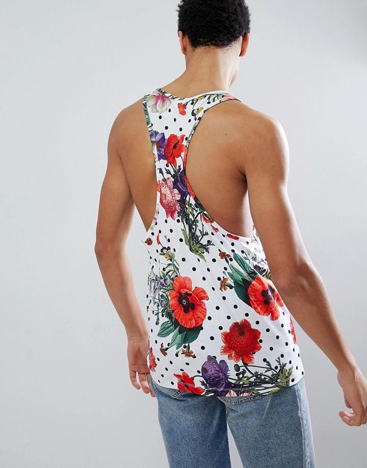 Hype Muscle Tank In Polka Floral - Multi