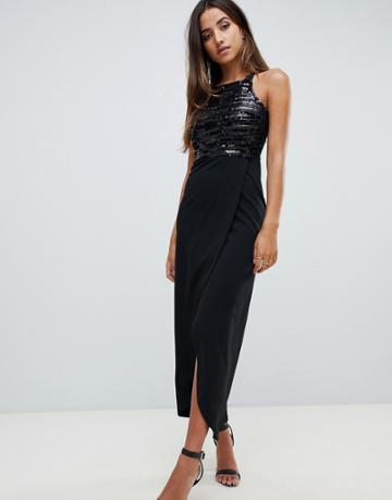 Scarlet Rocks Sequin Top Maxi Dress With Wrap Skirt - Black