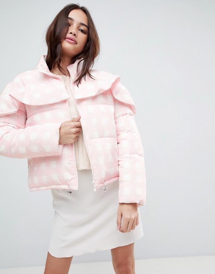 Asos Gingham Padded Jacket - Pink