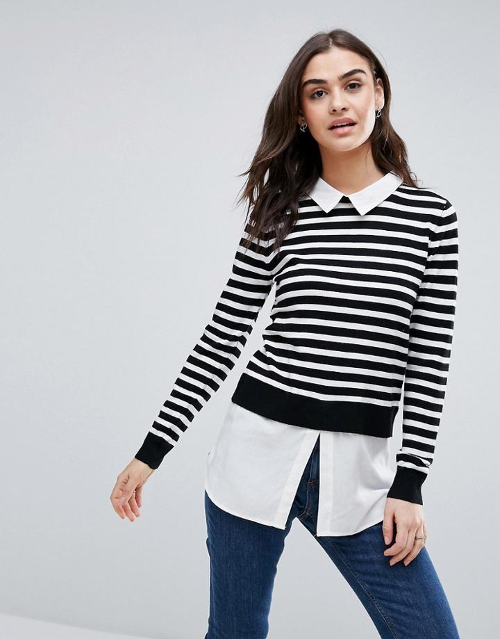 Qed London Sweater With Shirt Underlay - Black