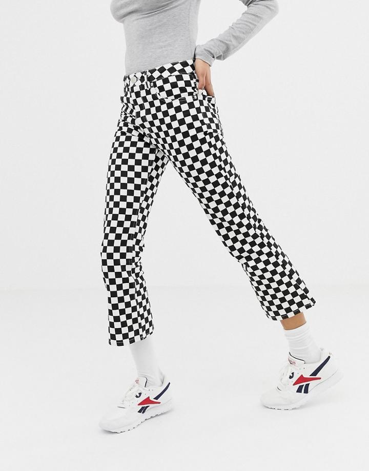 Asos Design Egerton Rigid Cropped Flare Jeans In Mono Checkerboard Print-multi