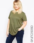 Asos Curve Contrast Ribbed Panel T-shirt - Khaki
