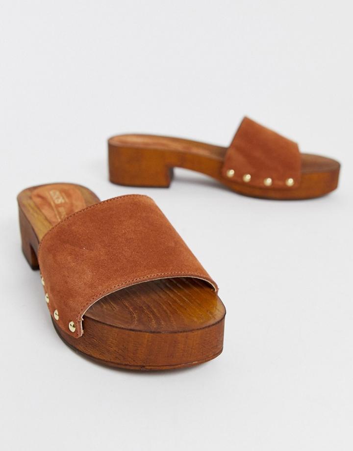 Asos Design Transit Suede Heeled Mule Sandal In Tan - Tan